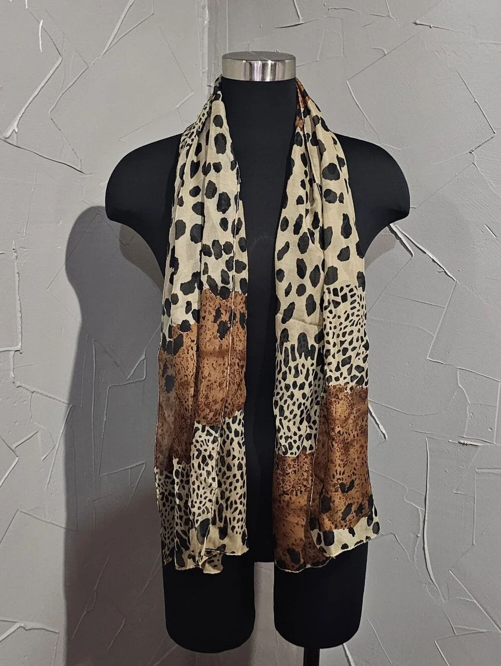 Leopard Print Lightweight Scarf in Brown and Cream